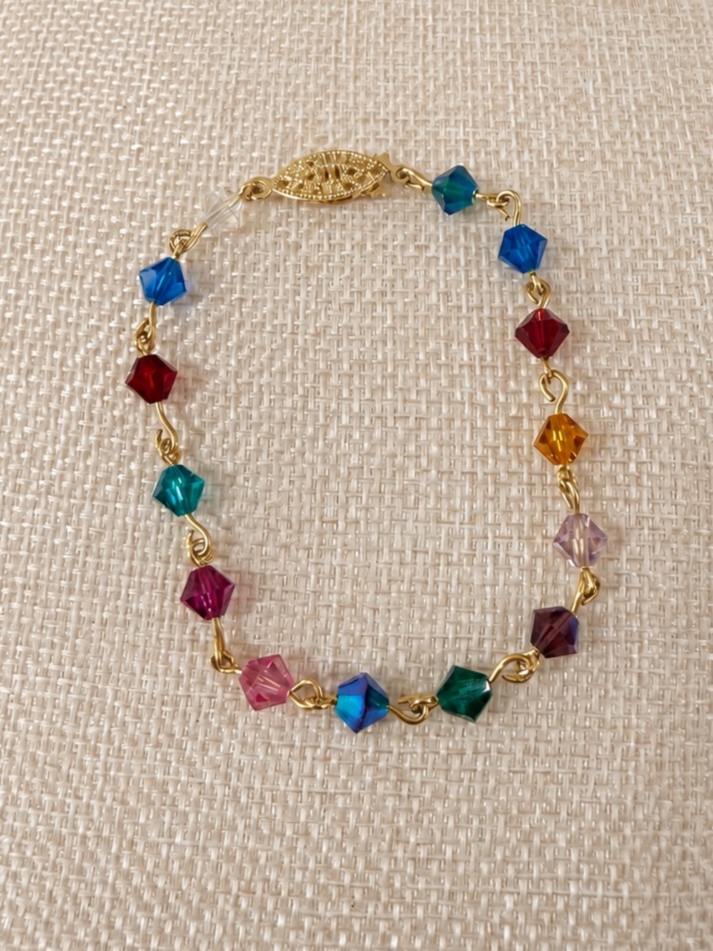 Multicolor Faceted Crystal Bead Gold Tone Bracelet Colorful Statement Jewelry